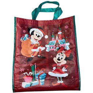 Disney Store Christmas Mickey & Minnie Reusable Shopping Bag Red & Green